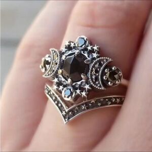 🖤⭐️Celestial Silver Plated Black Obsidian 2 piece ring.🖤⭐️